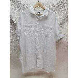 Simons LE 31 Mens Premium Linen Button Up Short Sleeve Shirt White Size XL 24x29